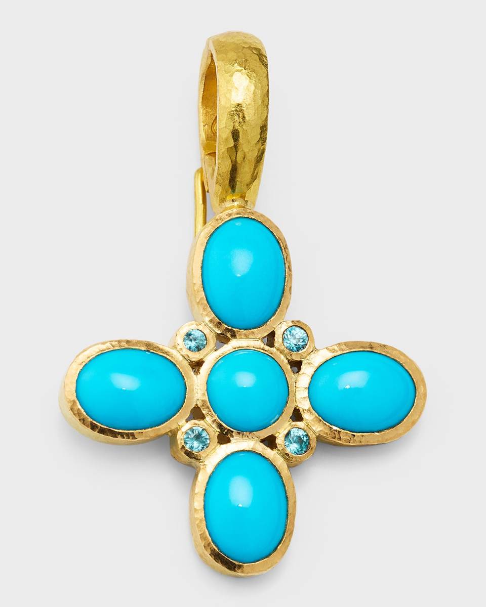 19K Sleeping Beauty Turquoise Clover Pendant with Blue Zircon